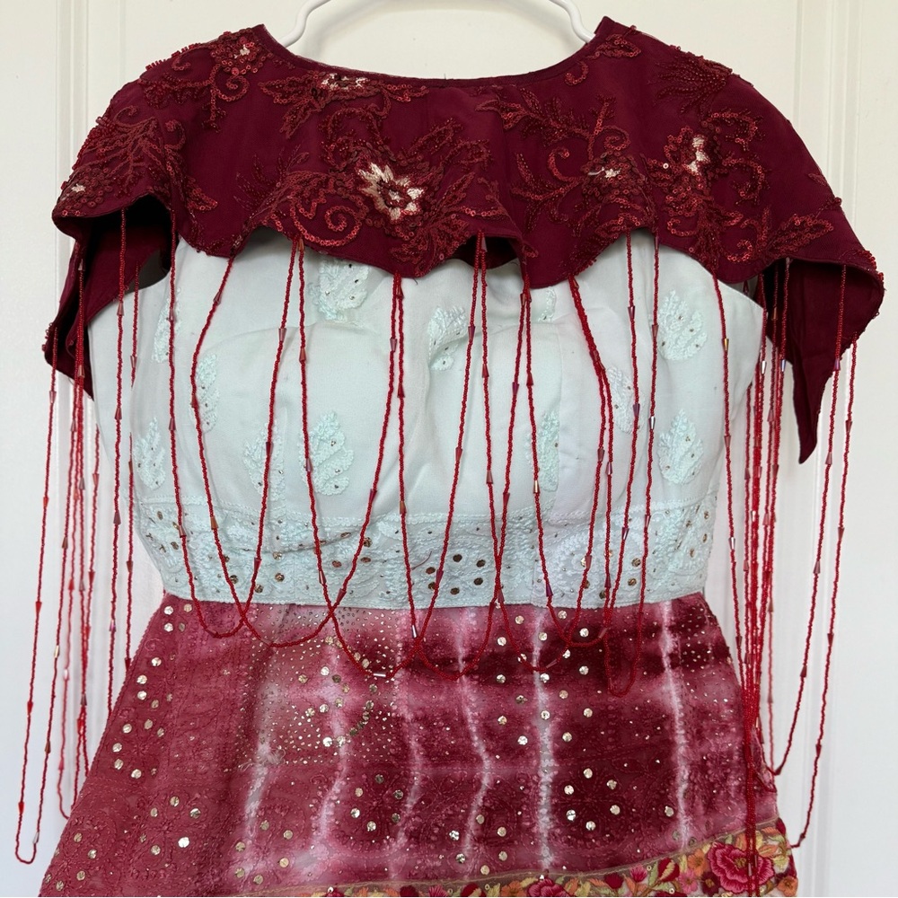 Elegant Maroon and Mint Embroidered Saree